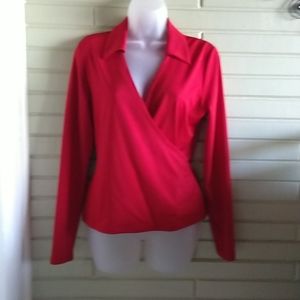 Red crossover collared top